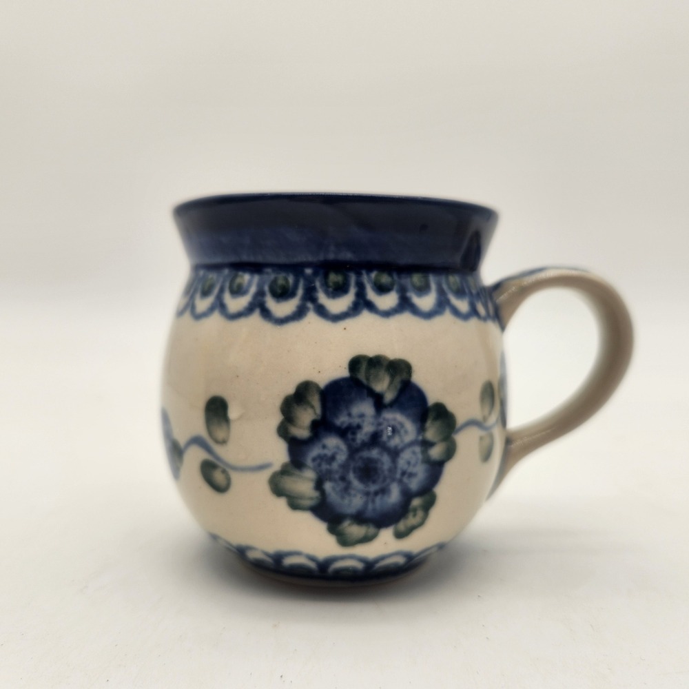 Ceramika Artystyczna Polish Pottery Bubble Mug Blue Floral Hand Made in Poland